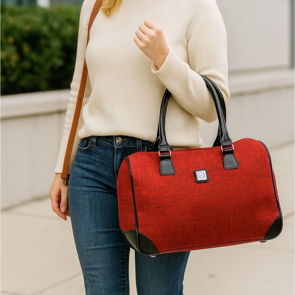 Diane Von Furstenberg DVF Red Logo Print Travel Duffle Luggage Bag 17x8x9 Tote